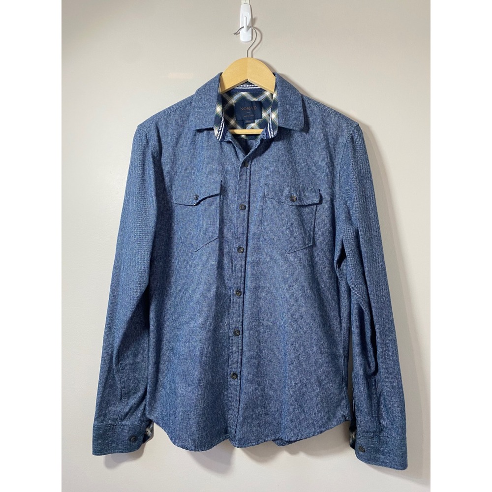 NOMAD Navy Blue Long Sleeve Shirt Button‎ Up Prague Workshirt Men's Small Fannel